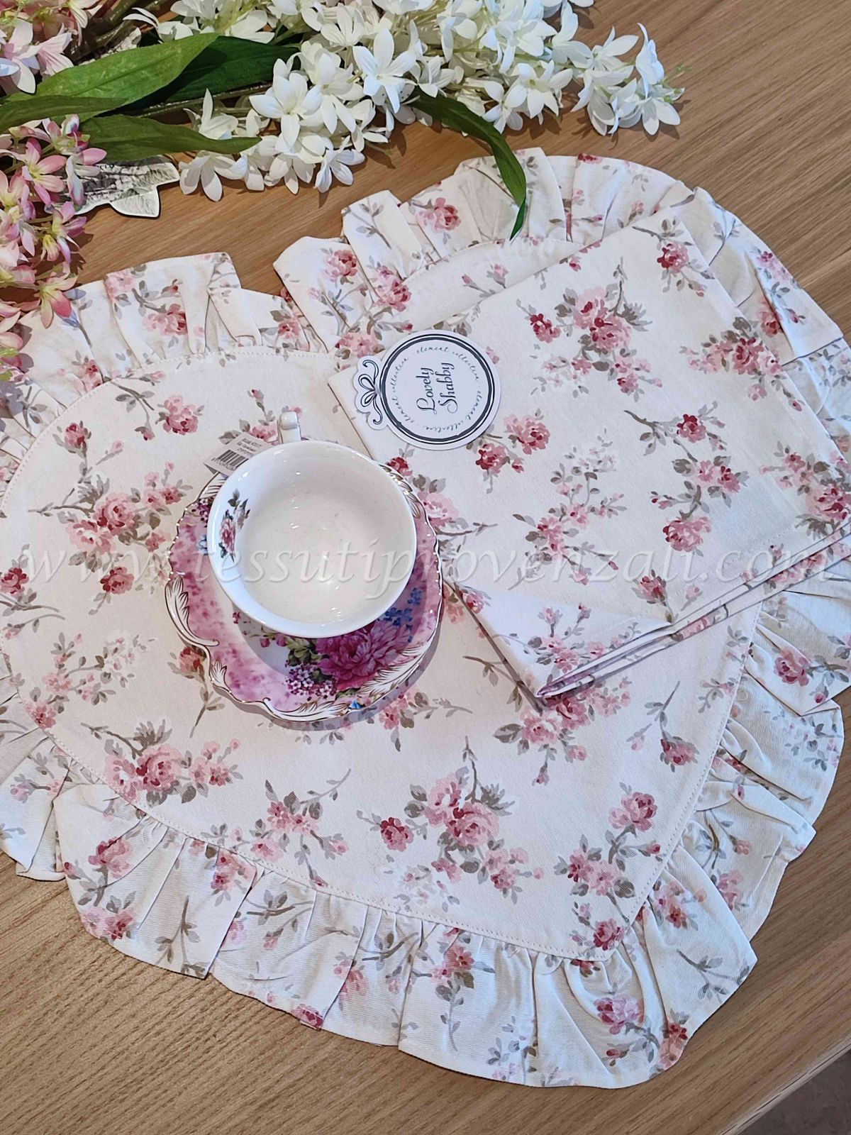 Tovaglietta a cuore con tovagliolo Lovely Shabby serie Garden