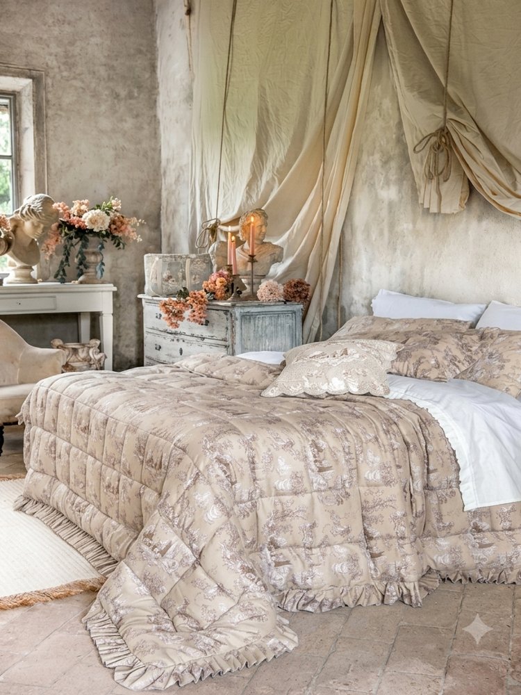 Winter-Bettdecke Toile du Borgo Serie Blanc Mariclò Farbe Beige